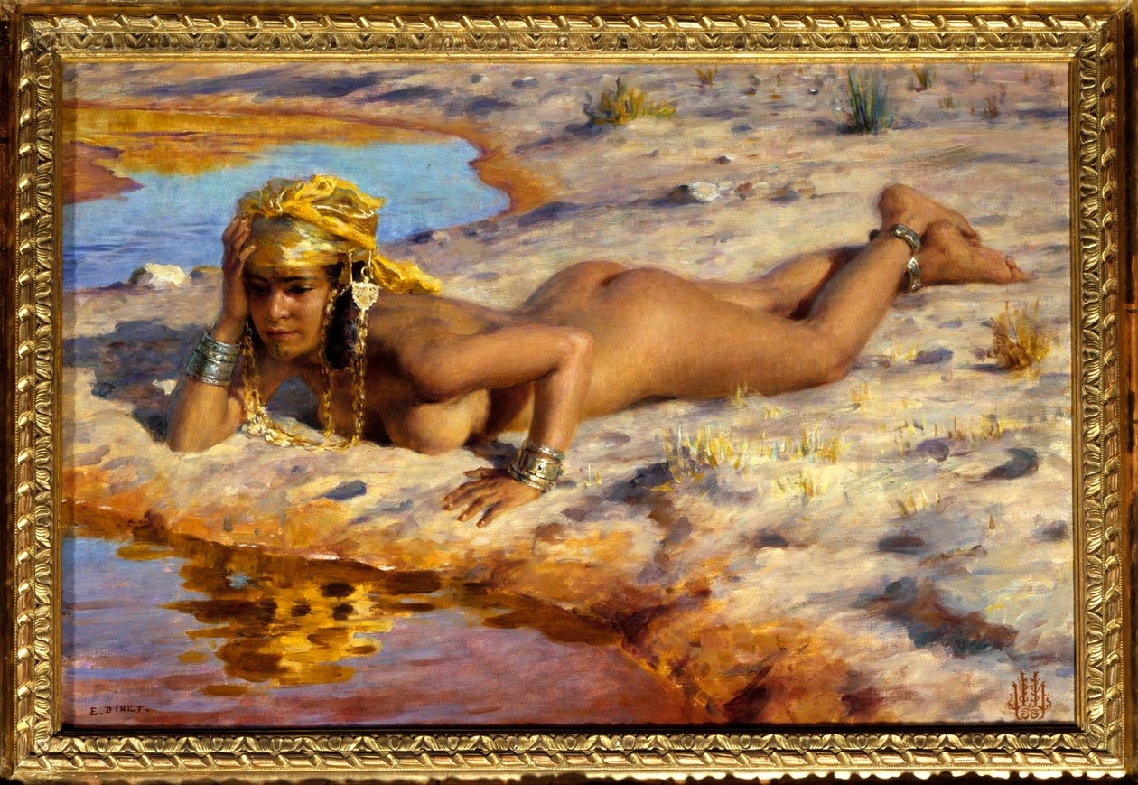 På kanten af wadi. Maleri af Etienne Dinet (1861-1929) af Alphonse Etienne Dinet