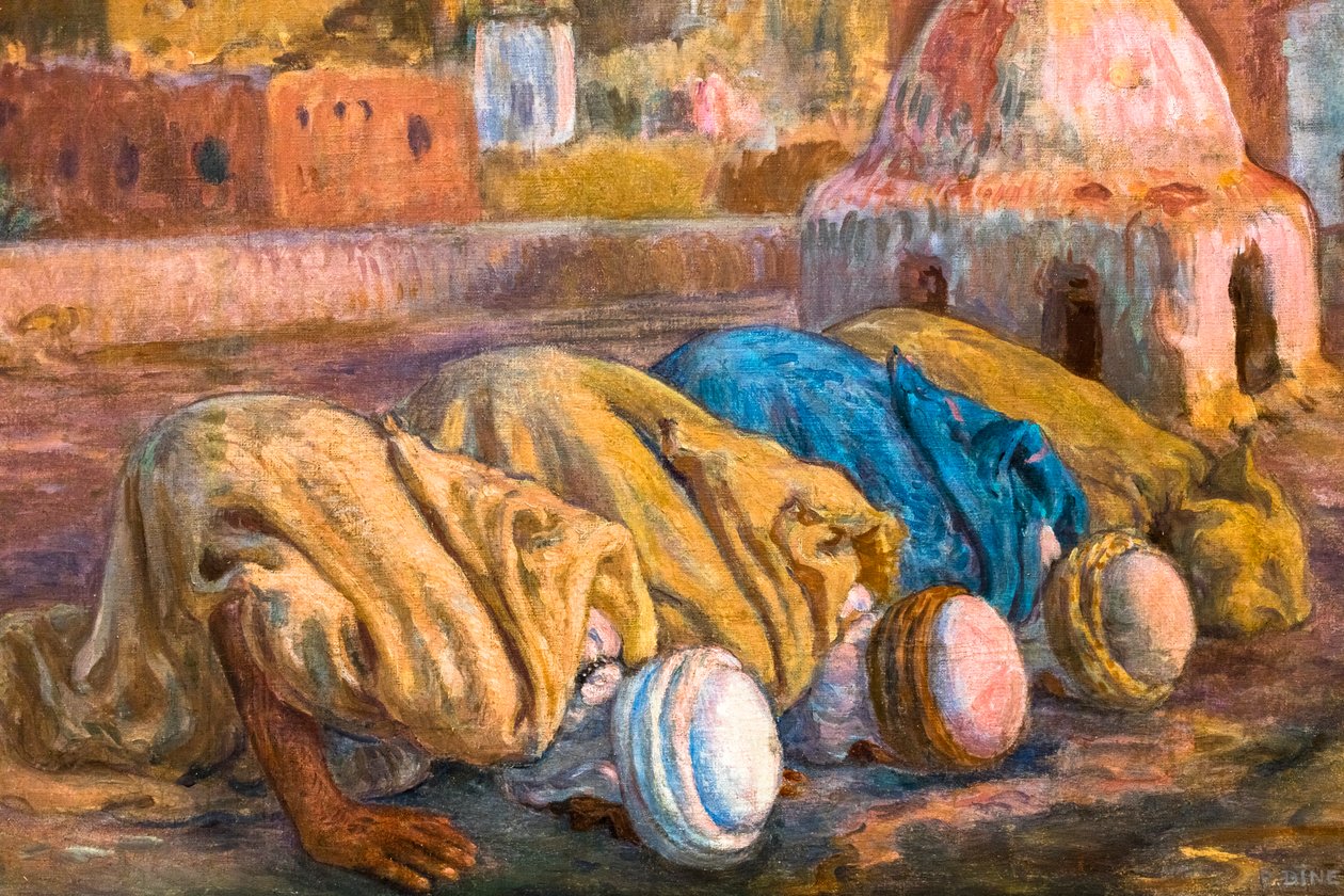 Bøn på en terrasse i Bou-Saada eller Es-Sojoud (olie på lærred) af Alphonse Etienne Dinet