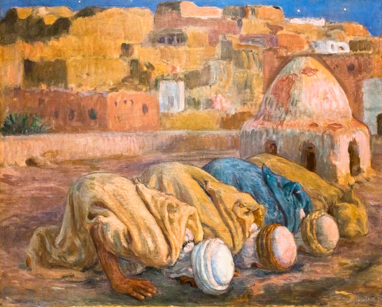 Bøn på en terrasse i Bou-Saada eller Es-Sojoud (olie på lærred) af Alphonse Etienne Dinet