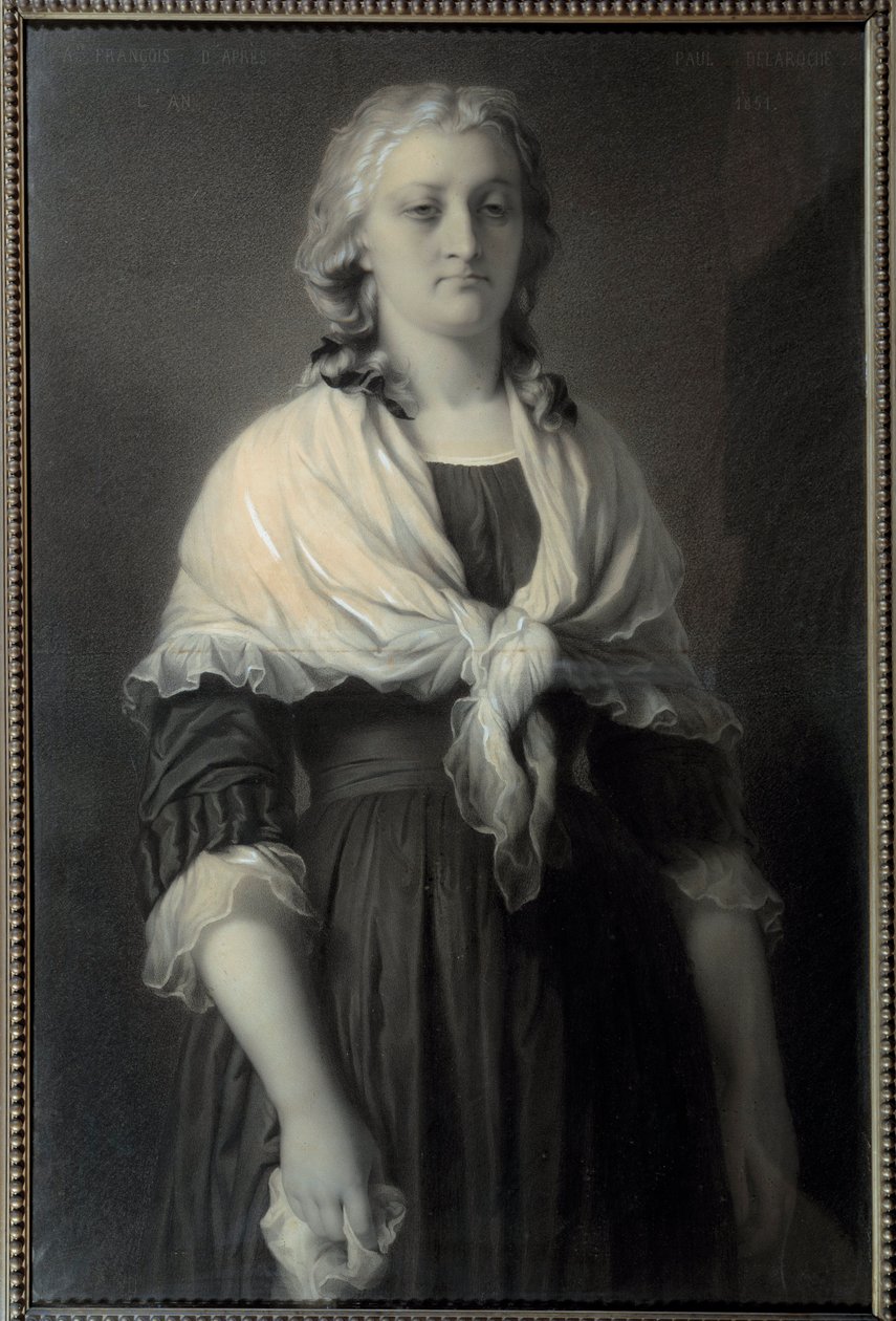 Portræt af dronning Marie Antoinette (1755-1793) på portneren Dronningen, repræsenteret i 1793, bærer sorg. Kultegning af Alphonse Francois (1814-1888) 1851 søn. 0,72x1,11 m Malmaison, musee du chateau af Alphonse François
