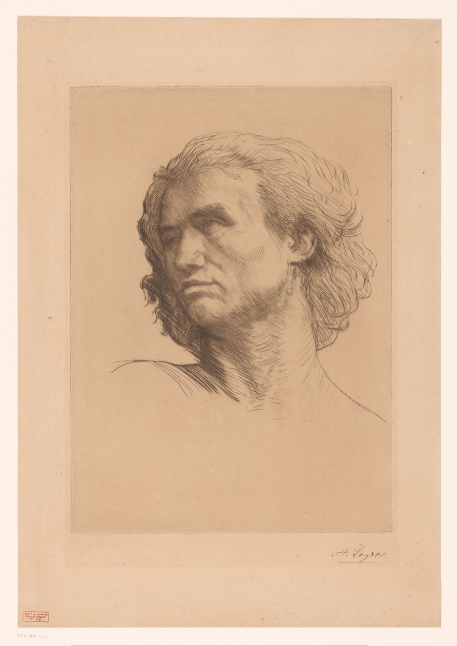 Hovedet på en mand af Alphonse Legros (signed by artist)