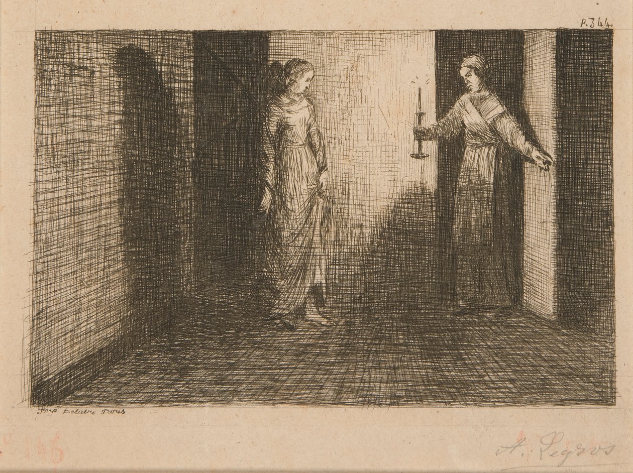 2 Illustrationer til Le Malheur d af Alphonse Legros