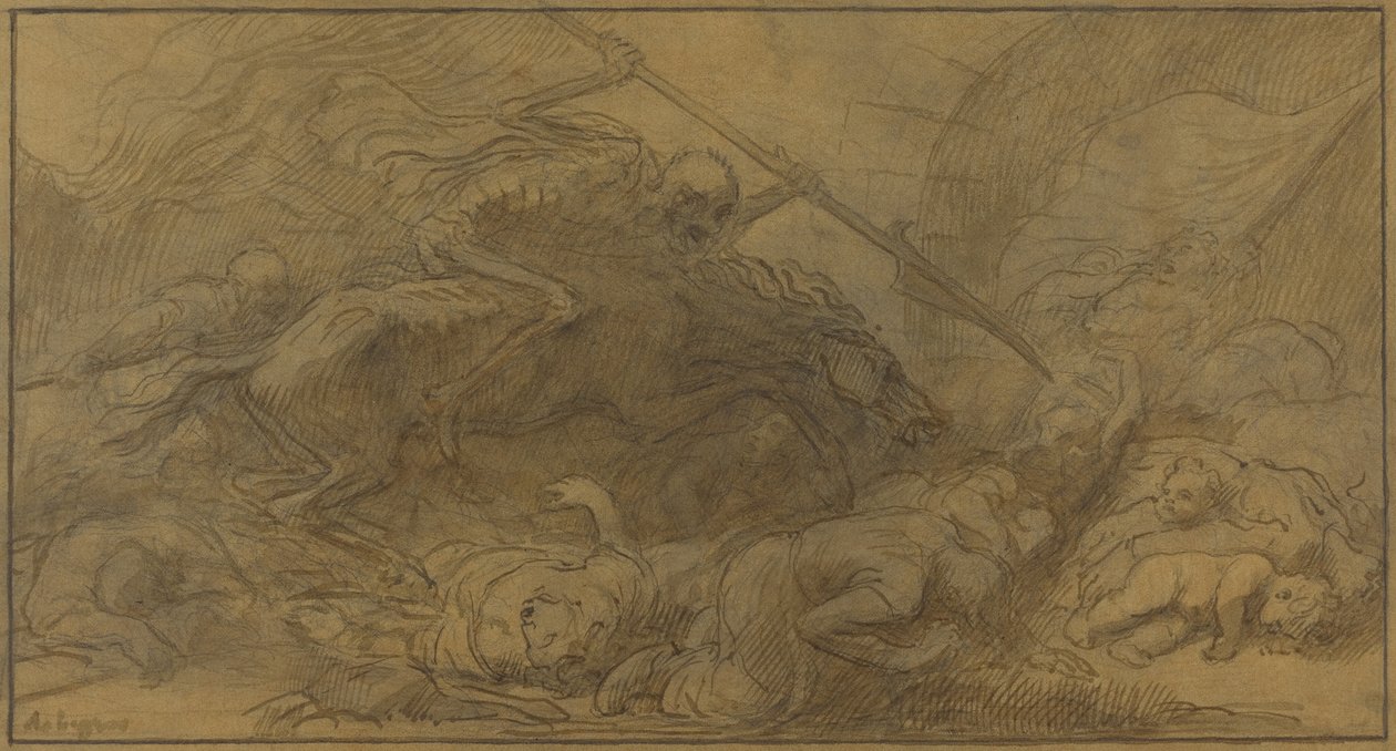 After the Battle (pen og brunt blæk med brun vask over grafit på brunt papir) af Alphonse Legros