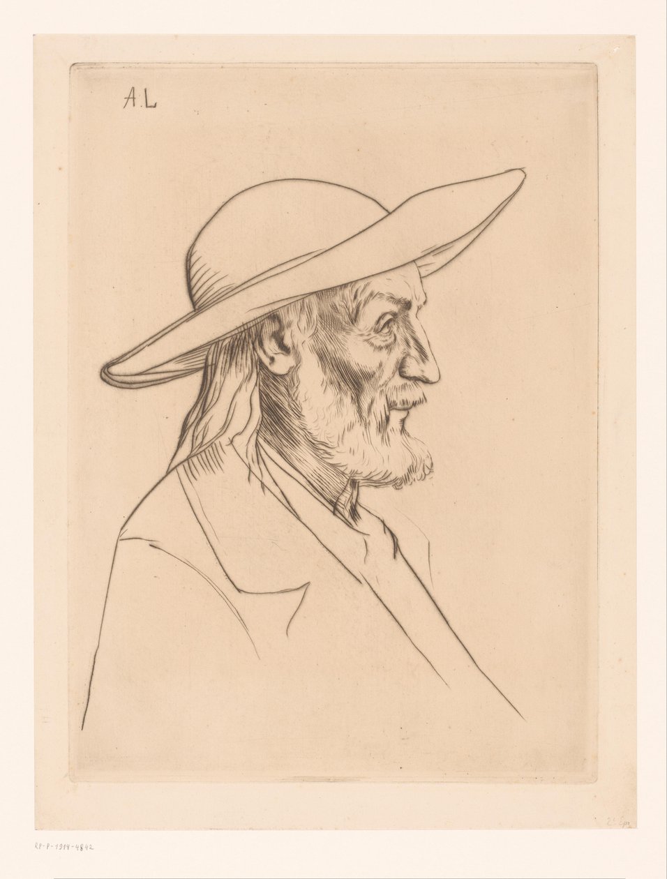 Bretonsk mand med hat paysan breton af Alphonse Legros