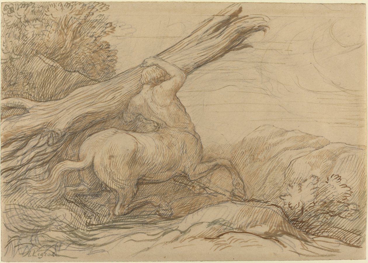 Kentaur, der bærer en træstamme af Alphonse Legros