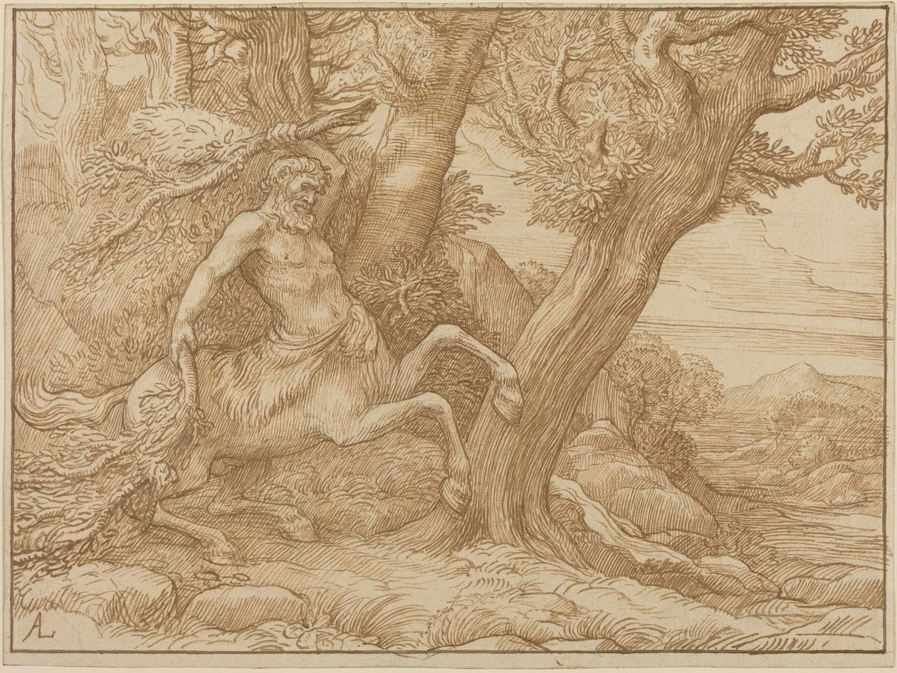 Kentaur med grene (pen og brunt blæk på vævet papir) af Alphonse Legros