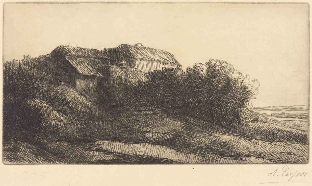 Cottage on a Hillside (Stråhus på bakken) af Alphonse Legros