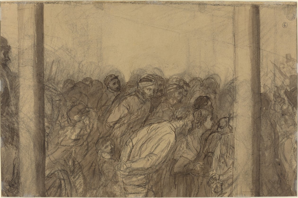 Skare af mennesker set mellem to søjler [verso] af Alphonse Legros