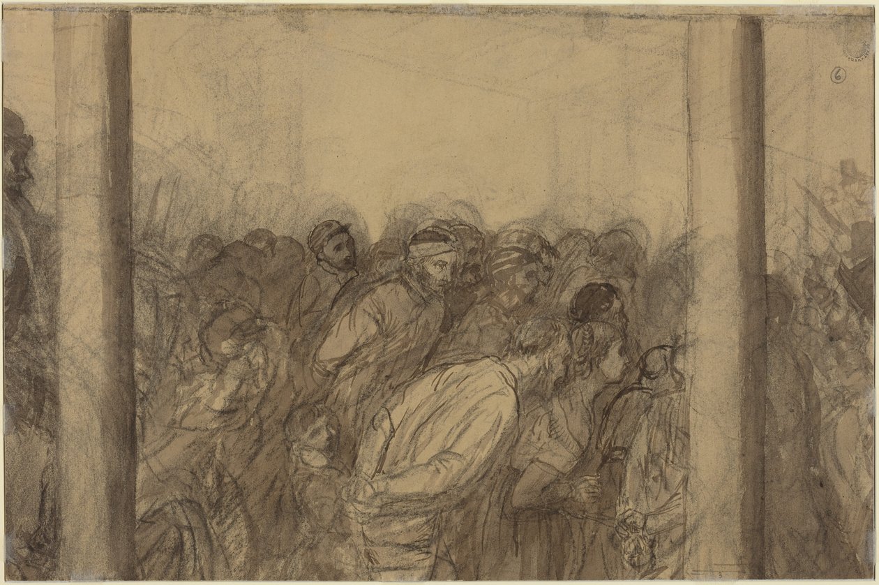 Menneskemængde set mellem to søjler [verso] af Alphonse Legros