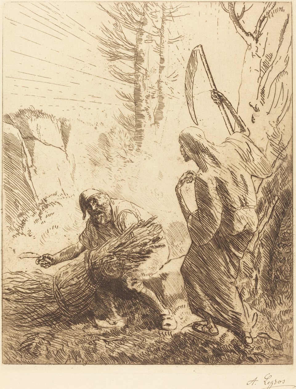 Døden og skovhuggeren, 3. plade (La mort et le bucheron) af Alphonse Legros