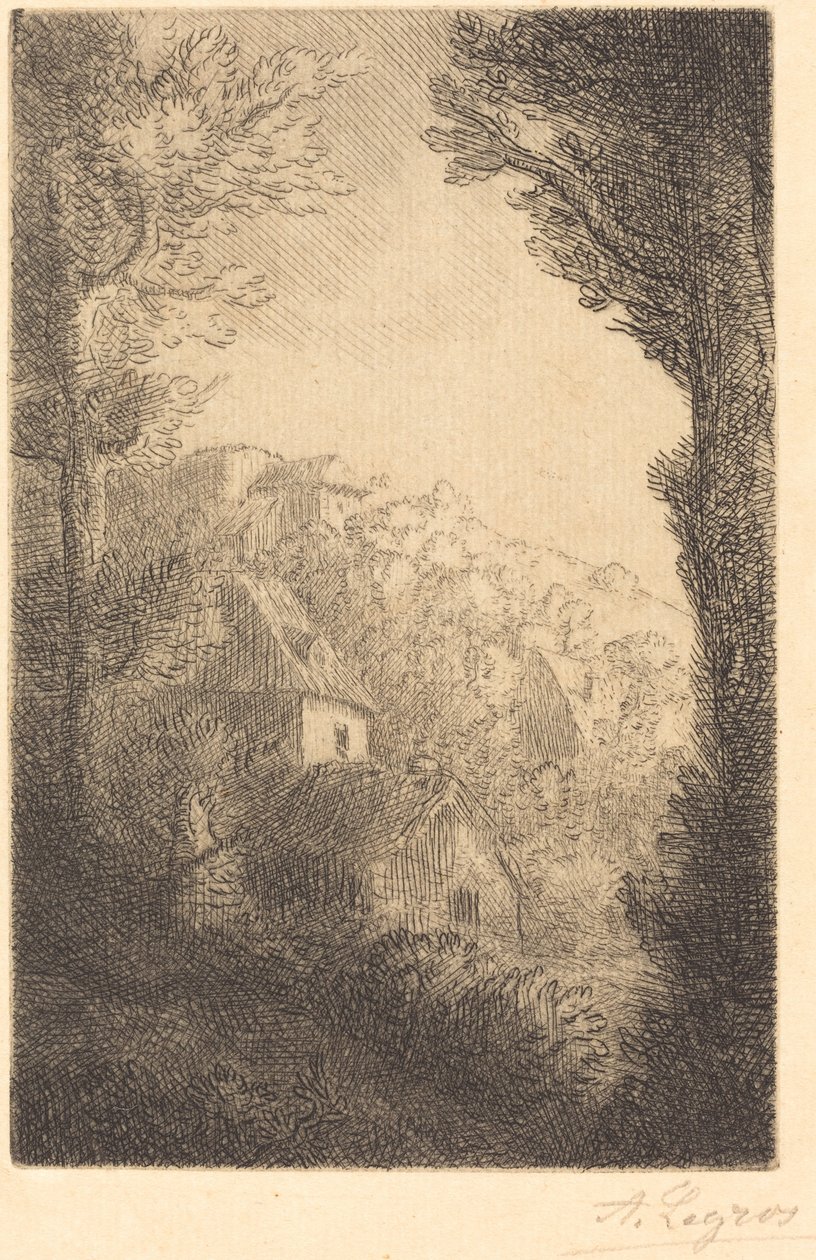 Gård på en bjergskråning i sollys af Alphonse Legros