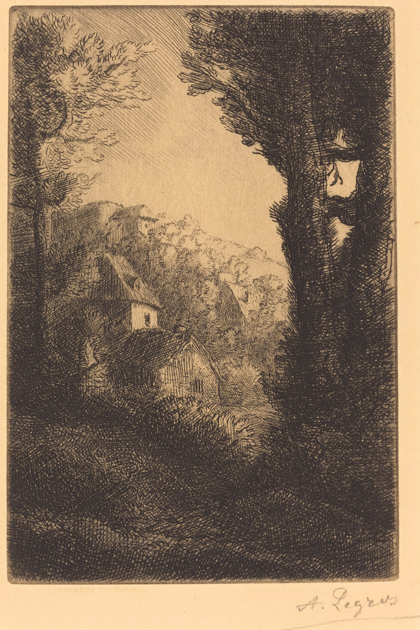 Gård på en bjergskråning i sollys af Alphonse Legros
