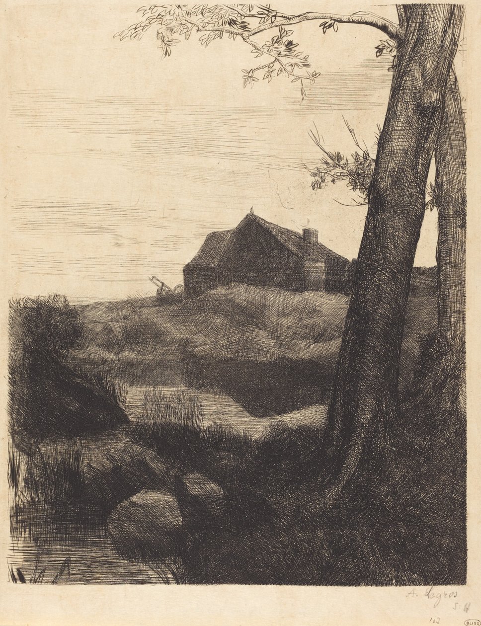 Gård med stort træ af Alphonse Legros