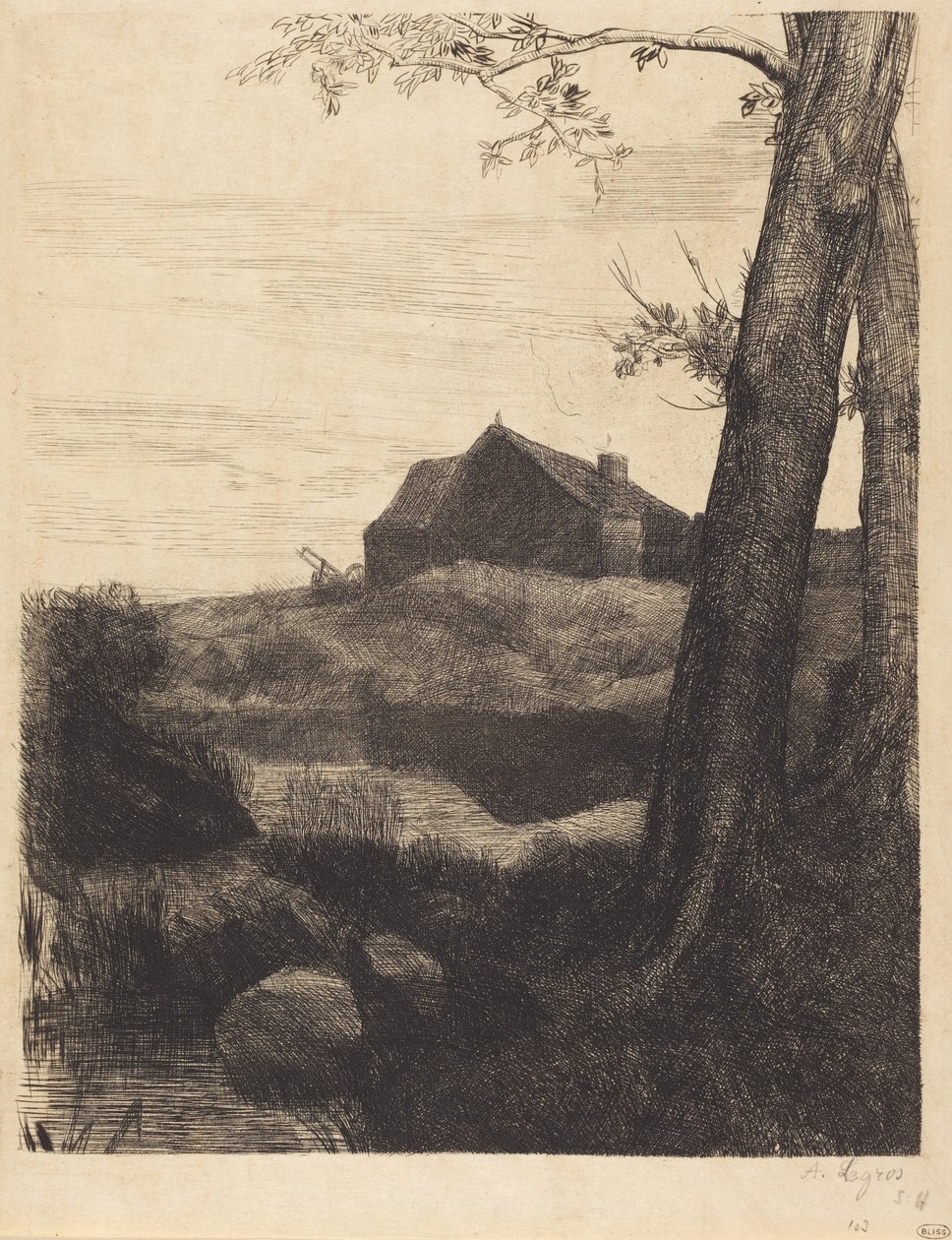 Gård med stort træ (La ferme au grand arbre) af Alphonse Legros