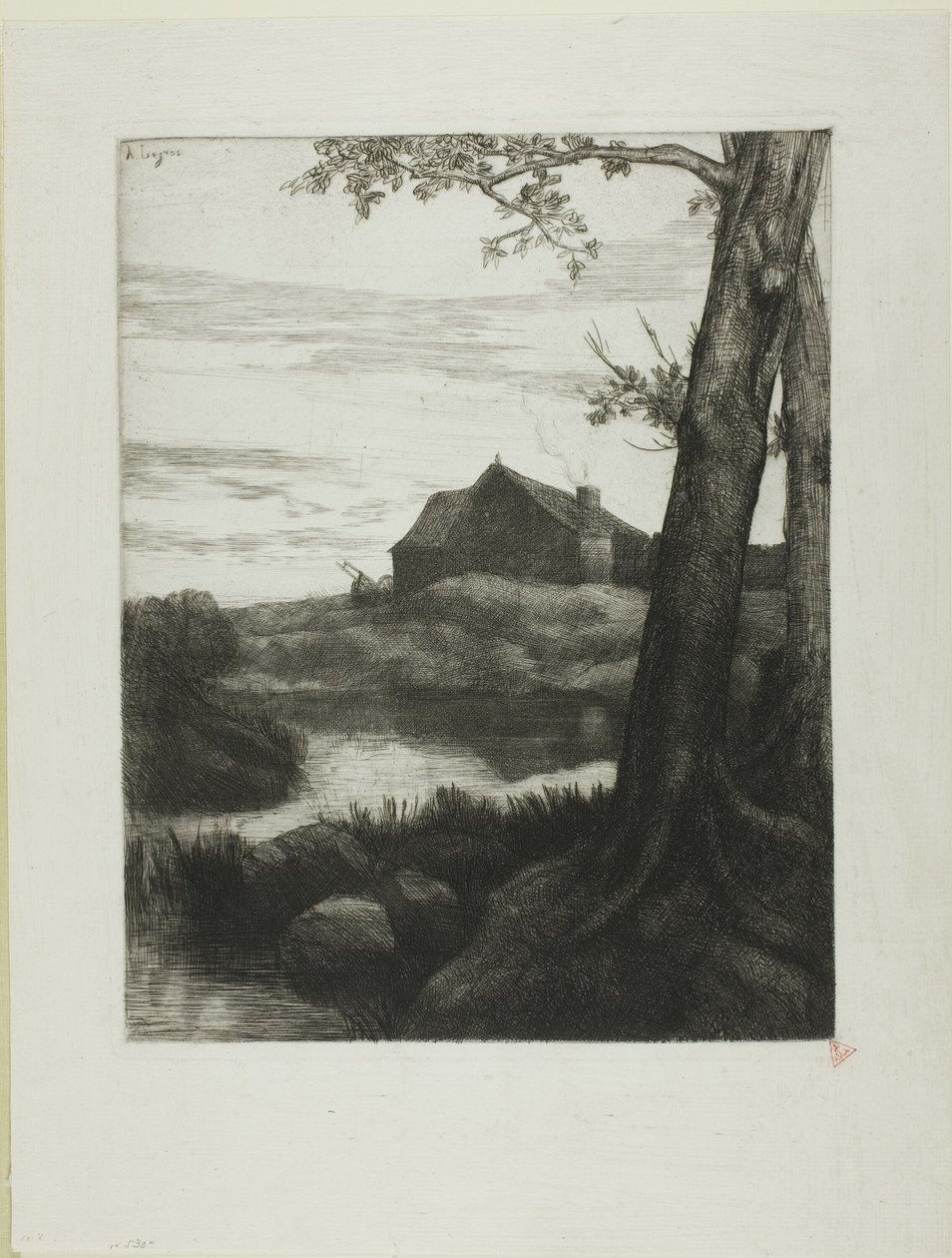 Gård med stort træ af Alphonse Legros