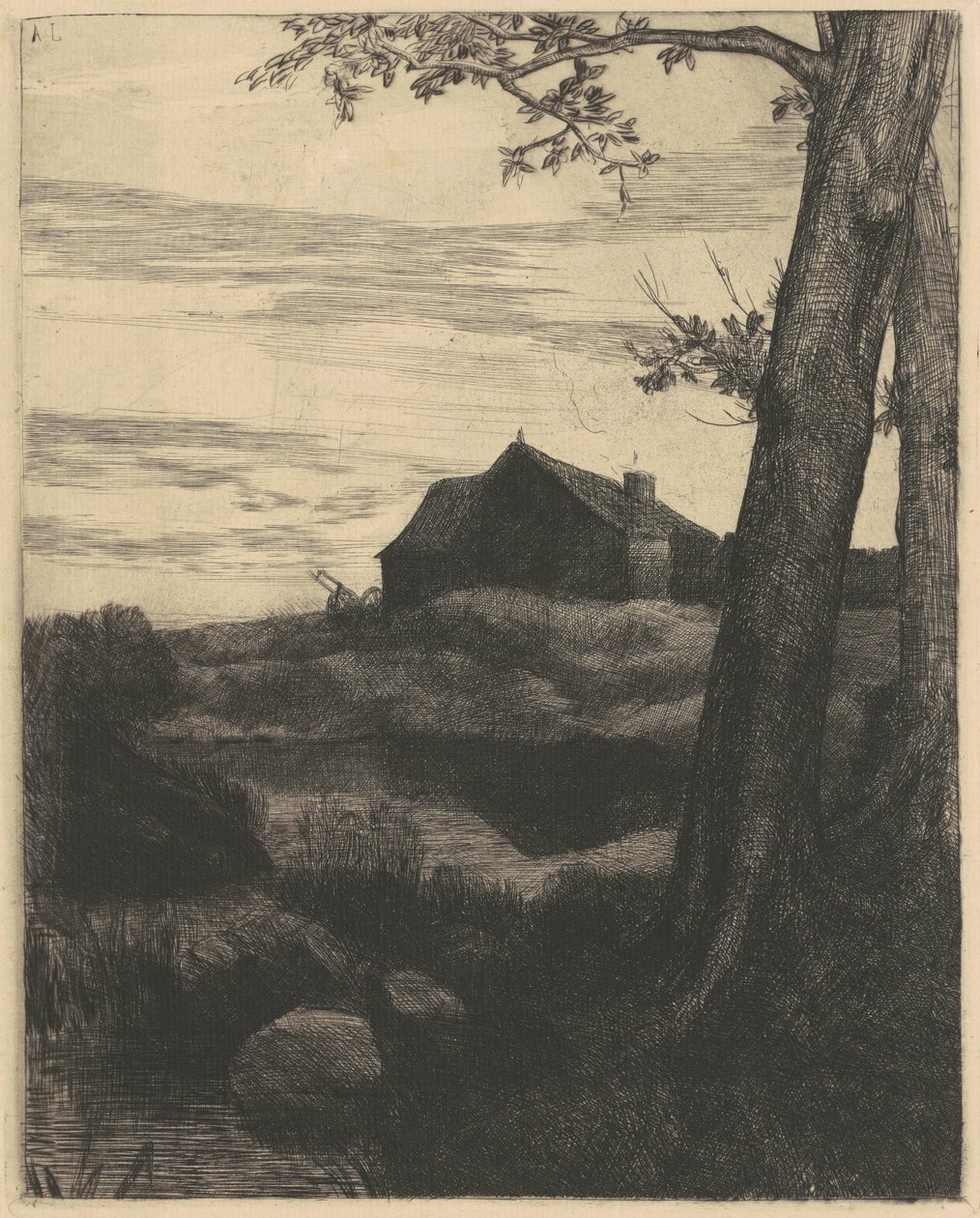 Gård med et stort træ (La Ferme au Grand Arbre) af Alphonse Legros