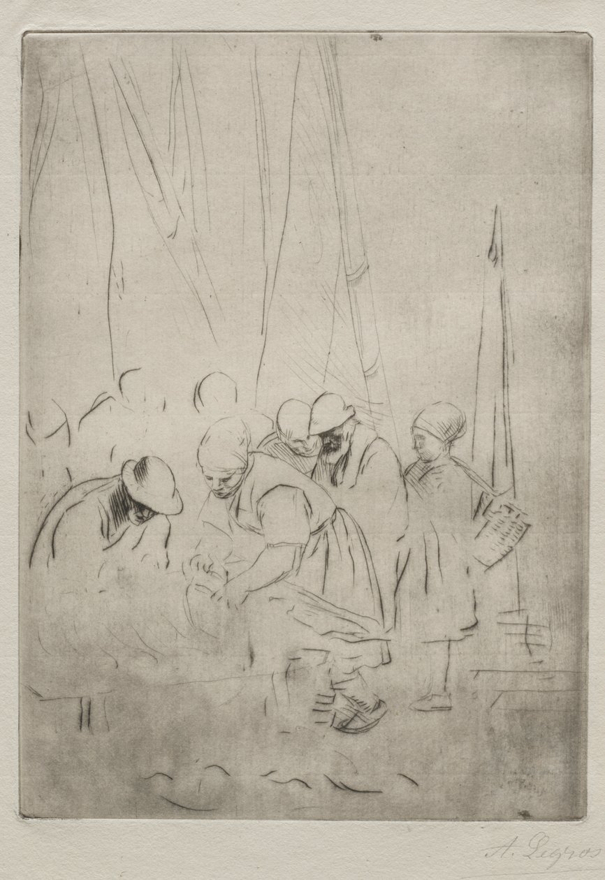 Fiskere på kajen ved Boulogne af Alphonse Legros