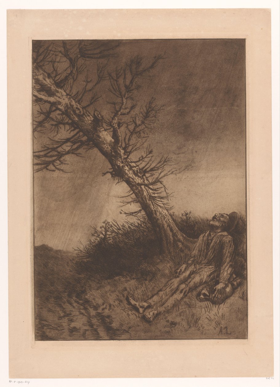 Død gammel mand under et træ Le mort du Vagabond af Alphonse Legros