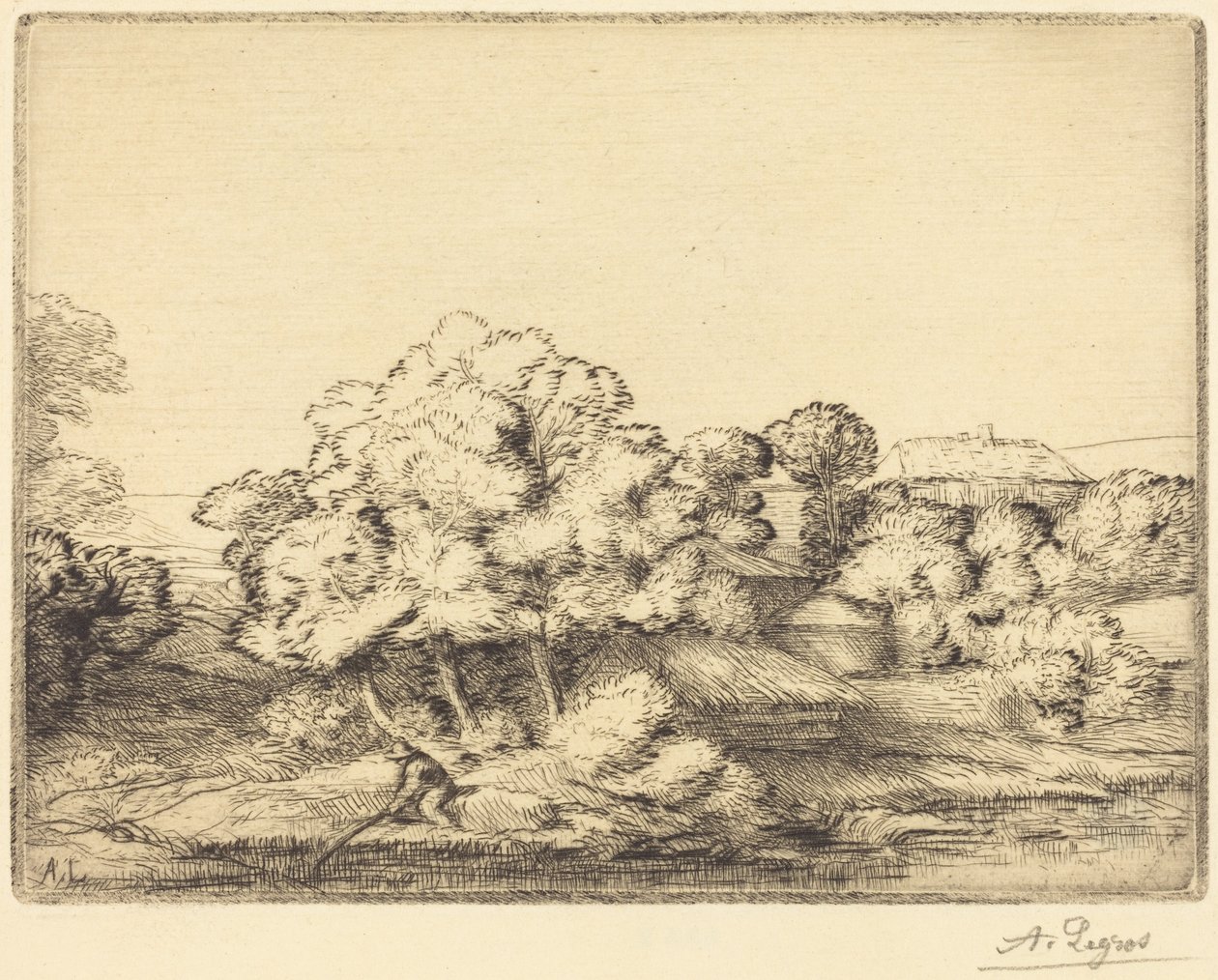 Hamlet near the Lake (Landsbyen ved søen) af Alphonse Legros