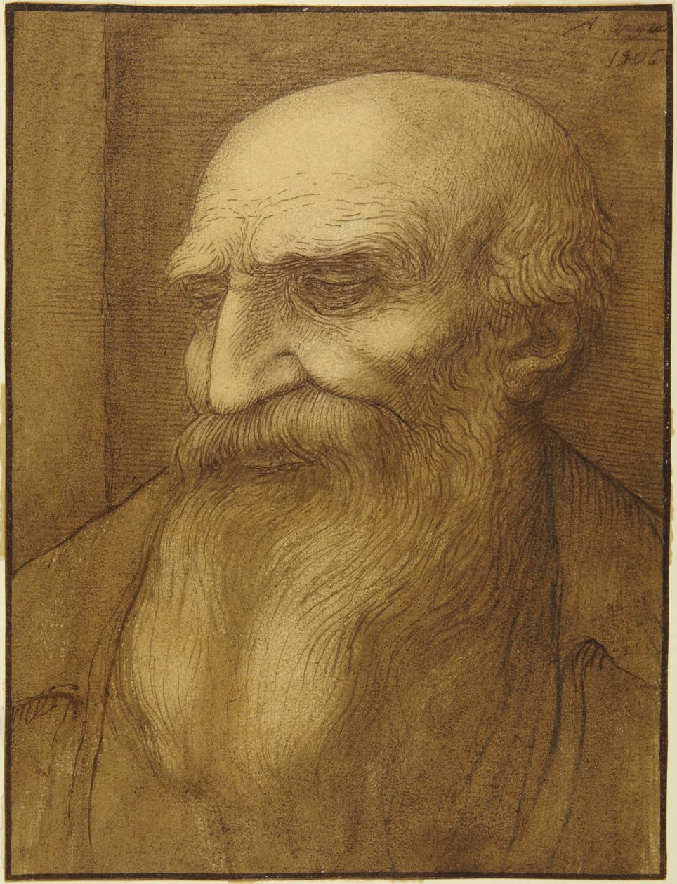 Hoved af en skægget mand af Alphonse Legros