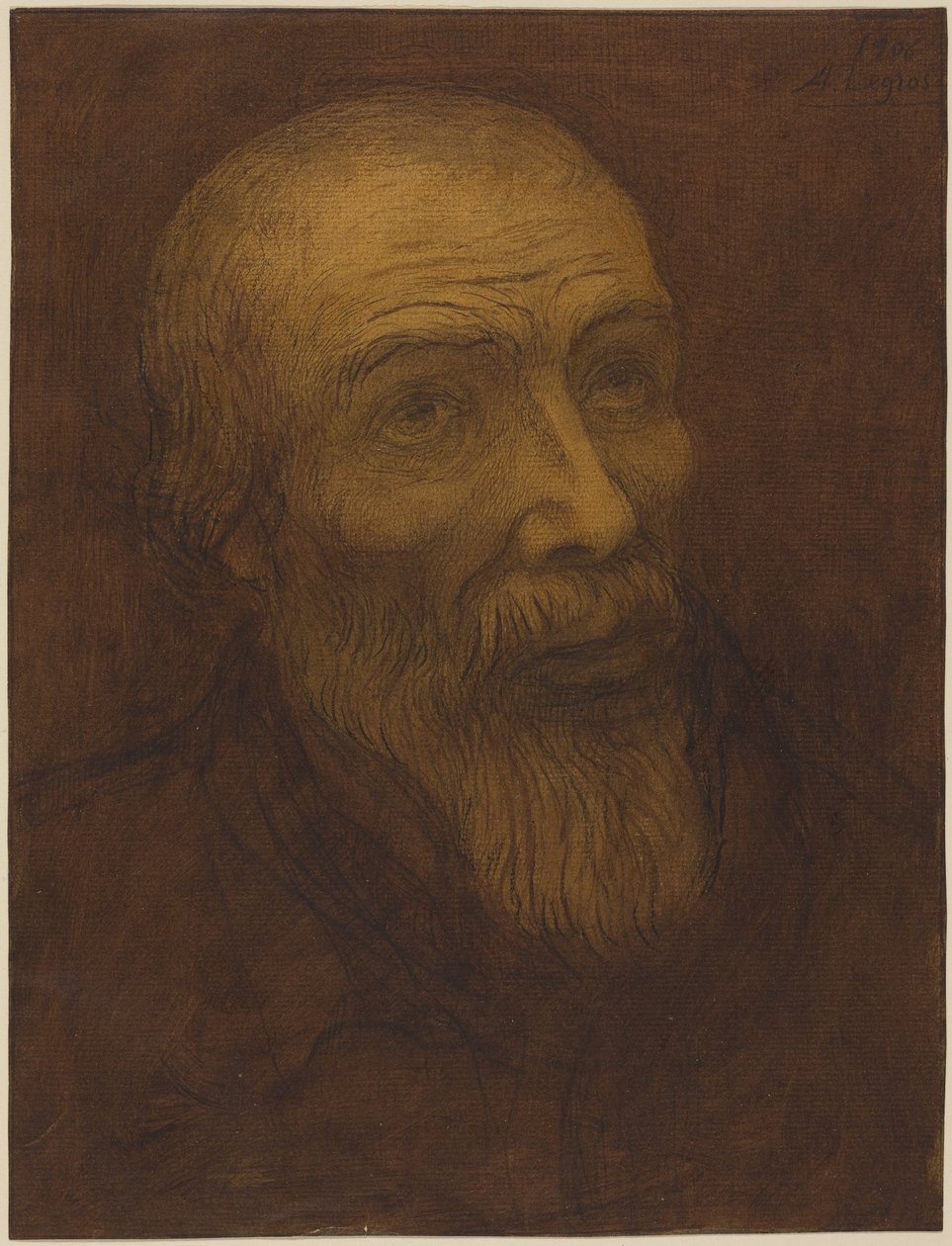 Hovedet af en skaldet mand med skæg af Alphonse Legros