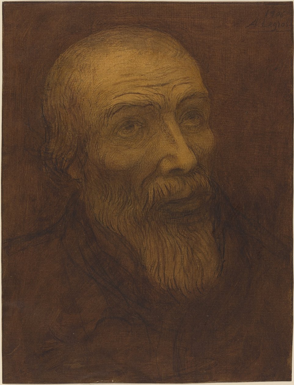 Hoved af en skaldet mand med skæg, 1906. af Alphonse Legros