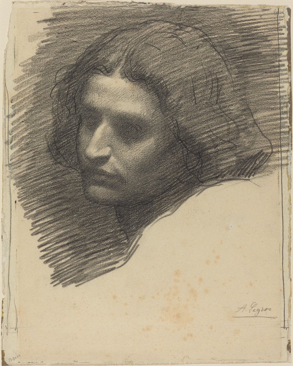 Leder af en mand, der vender mod venstre [recto] af Alphonse Legros