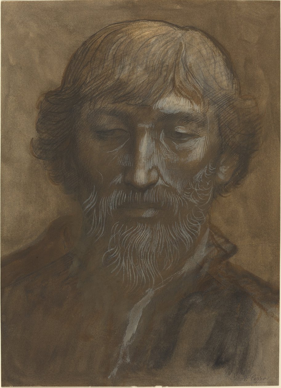 Hoved af en mand, fuld ansigt af Alphonse Legros
