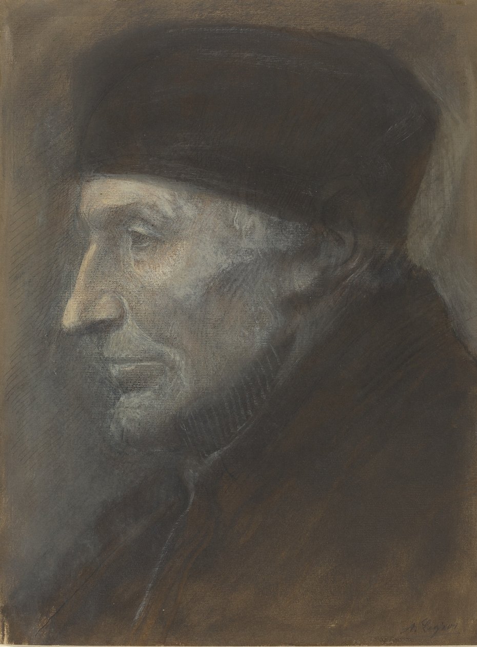 Hoved af en mand med kalot. af Alphonse Legros