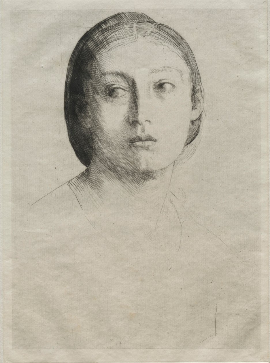 Hovedet af en ung pige. af Alphonse Legros