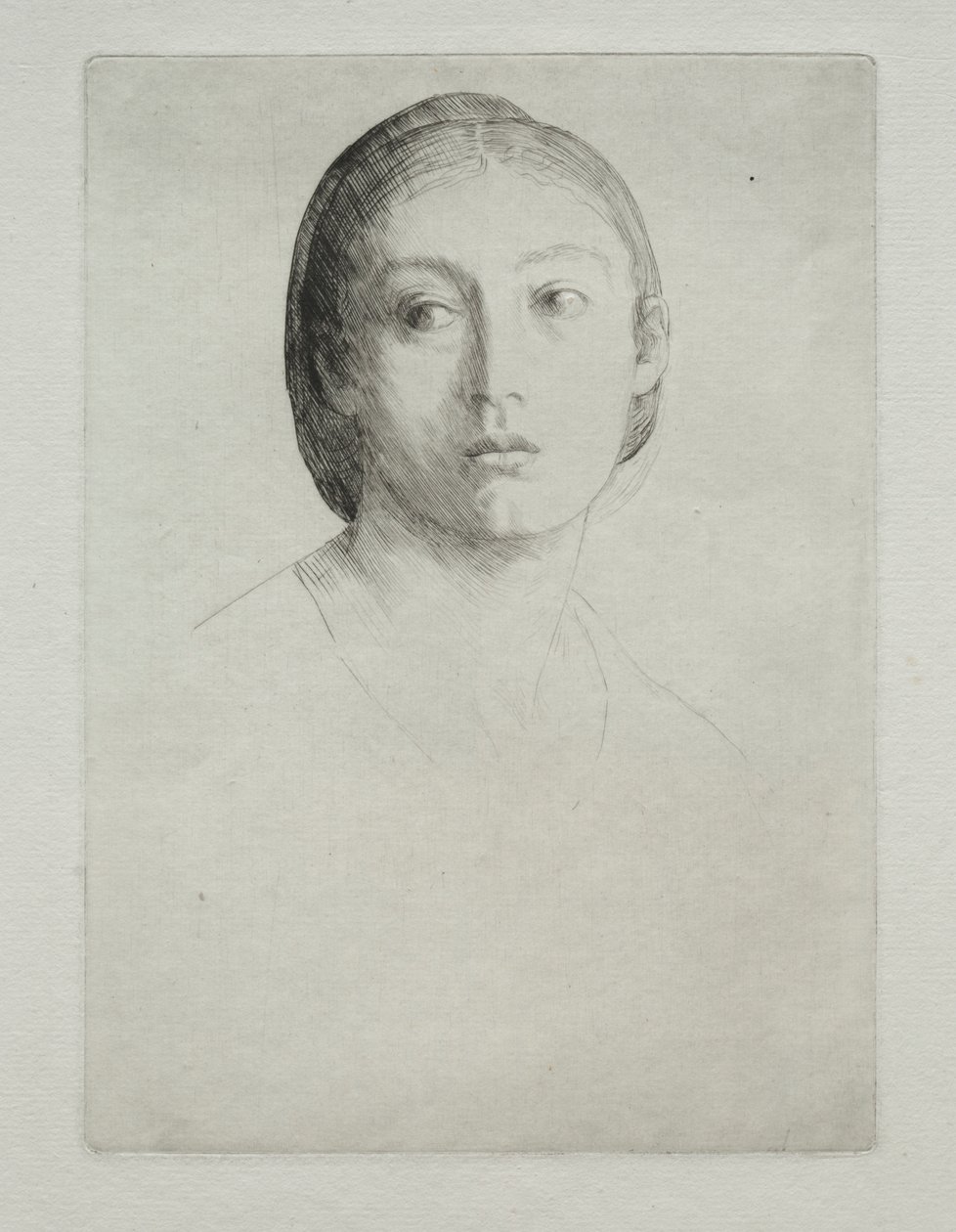 Hovedet af en ung pige. af Alphonse Legros