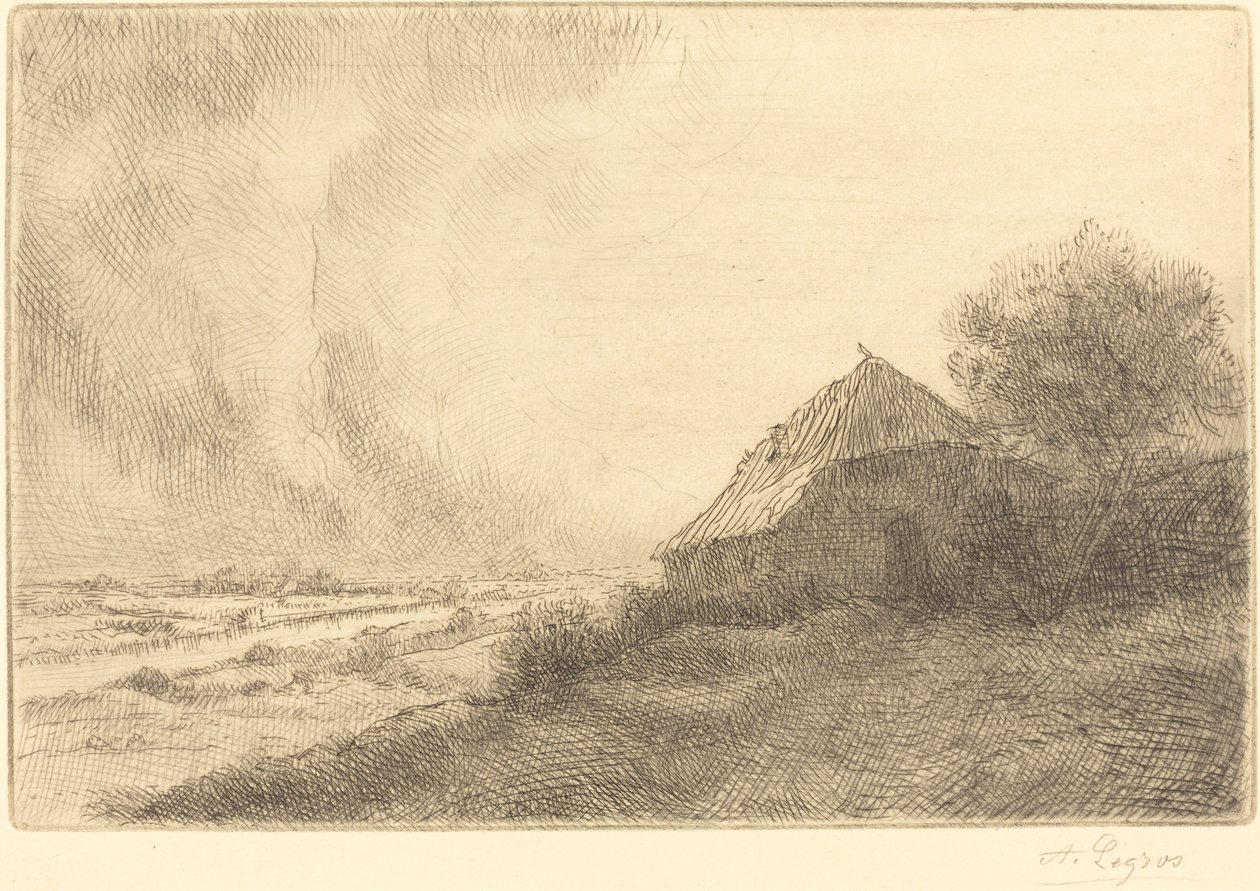 Hovel on a Hillside Masure sur la colline. af Alphonse Legros