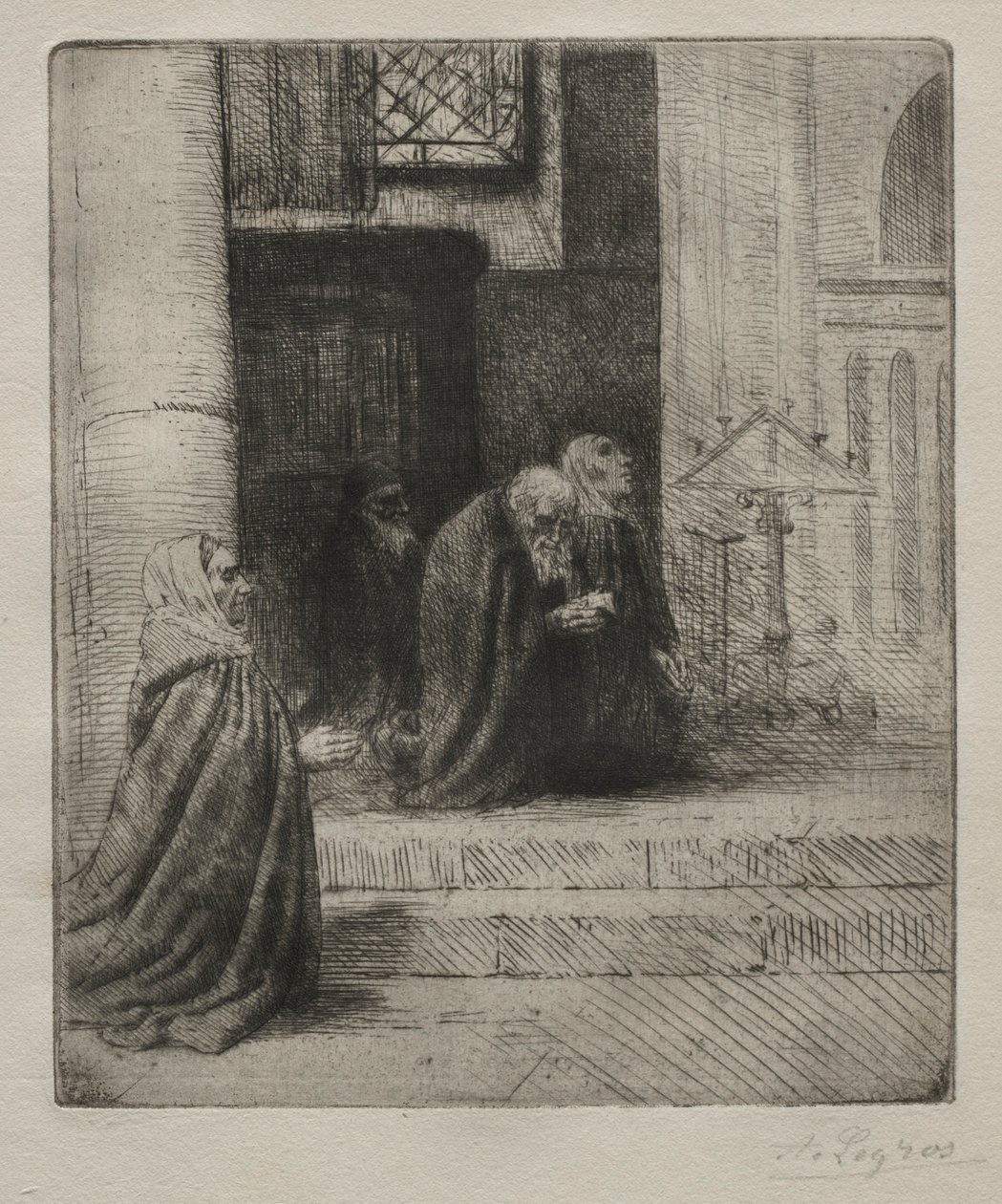 Det indre af en kirke. af Alphonse Legros