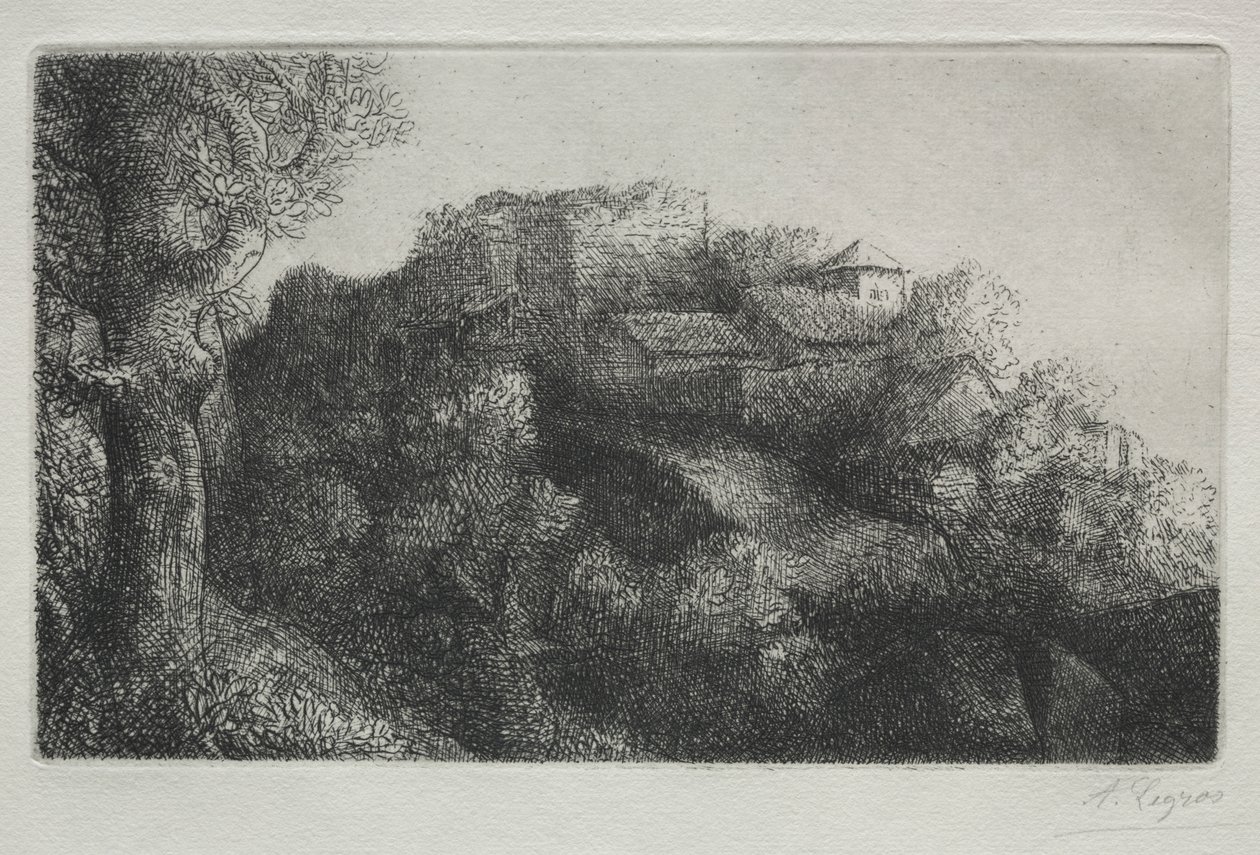 Landskab (med bygninger) af Alphonse Legros