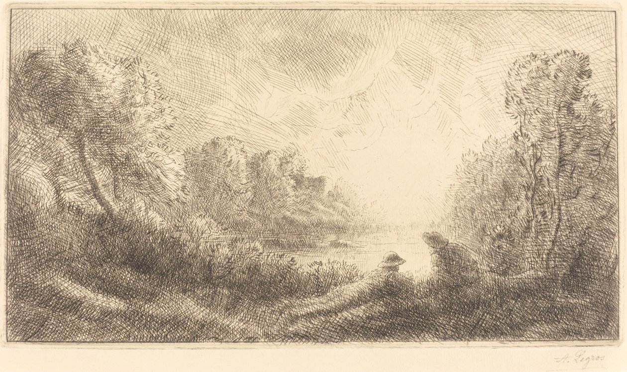 Landskab: Solopgang af Alphonse Legros