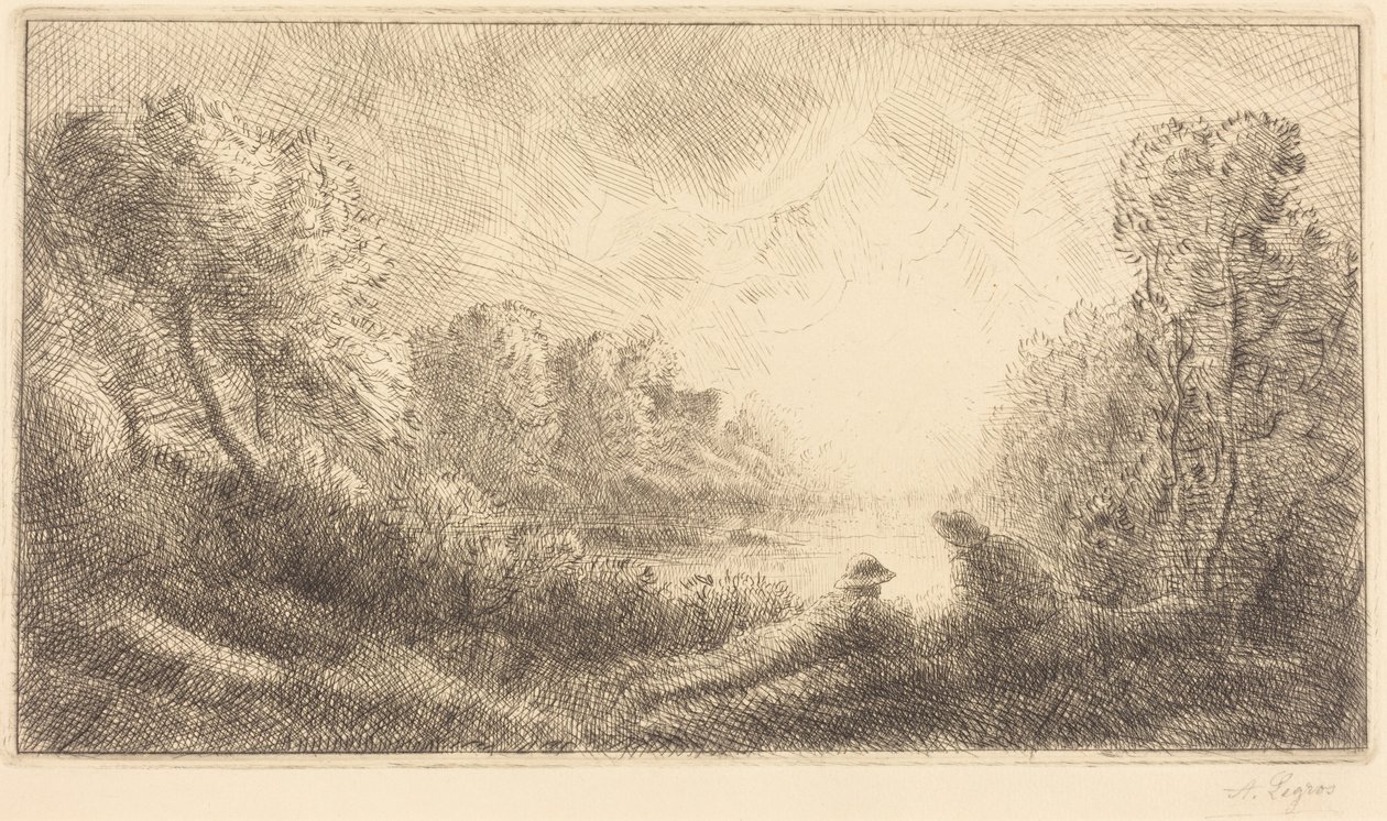 Landskab: Solopgang (Landskab: Solopgang) af Alphonse Legros