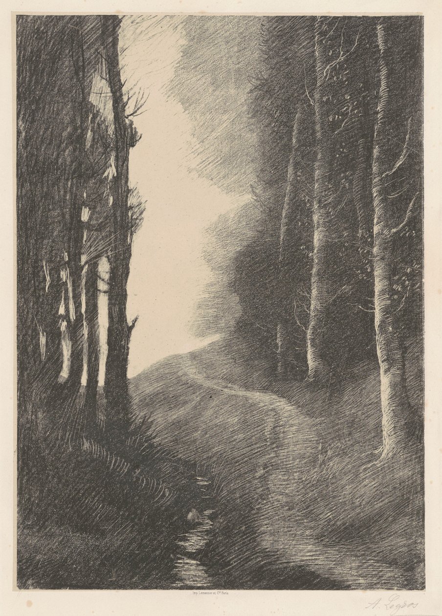 Landskab med birketræer (Le Paysage aux Bouleaux) af Alphonse Legros