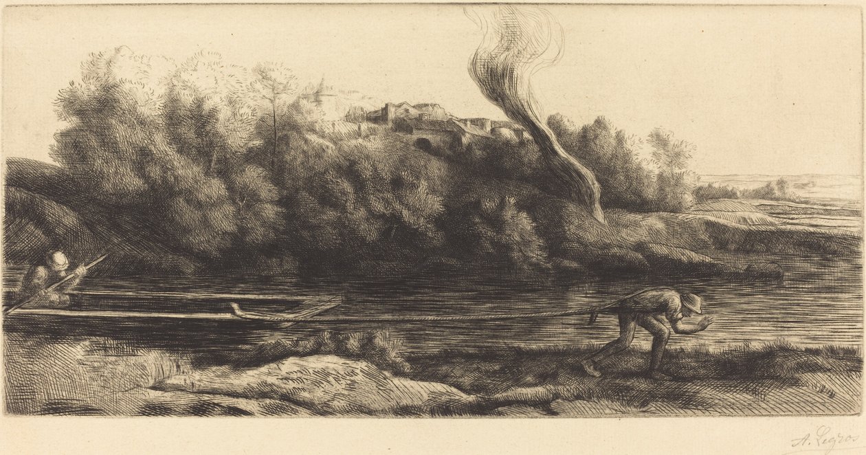 Landskab med båd, 2. tallerken (Paysage au bateau) af Alphonse Legros