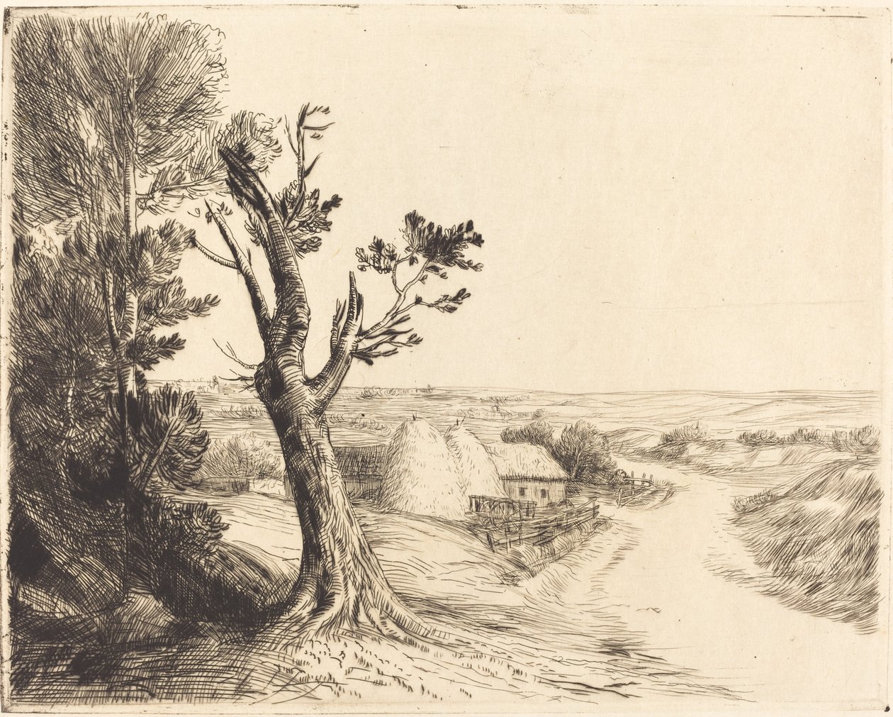 Landskab med høstakke af Alphonse Legros