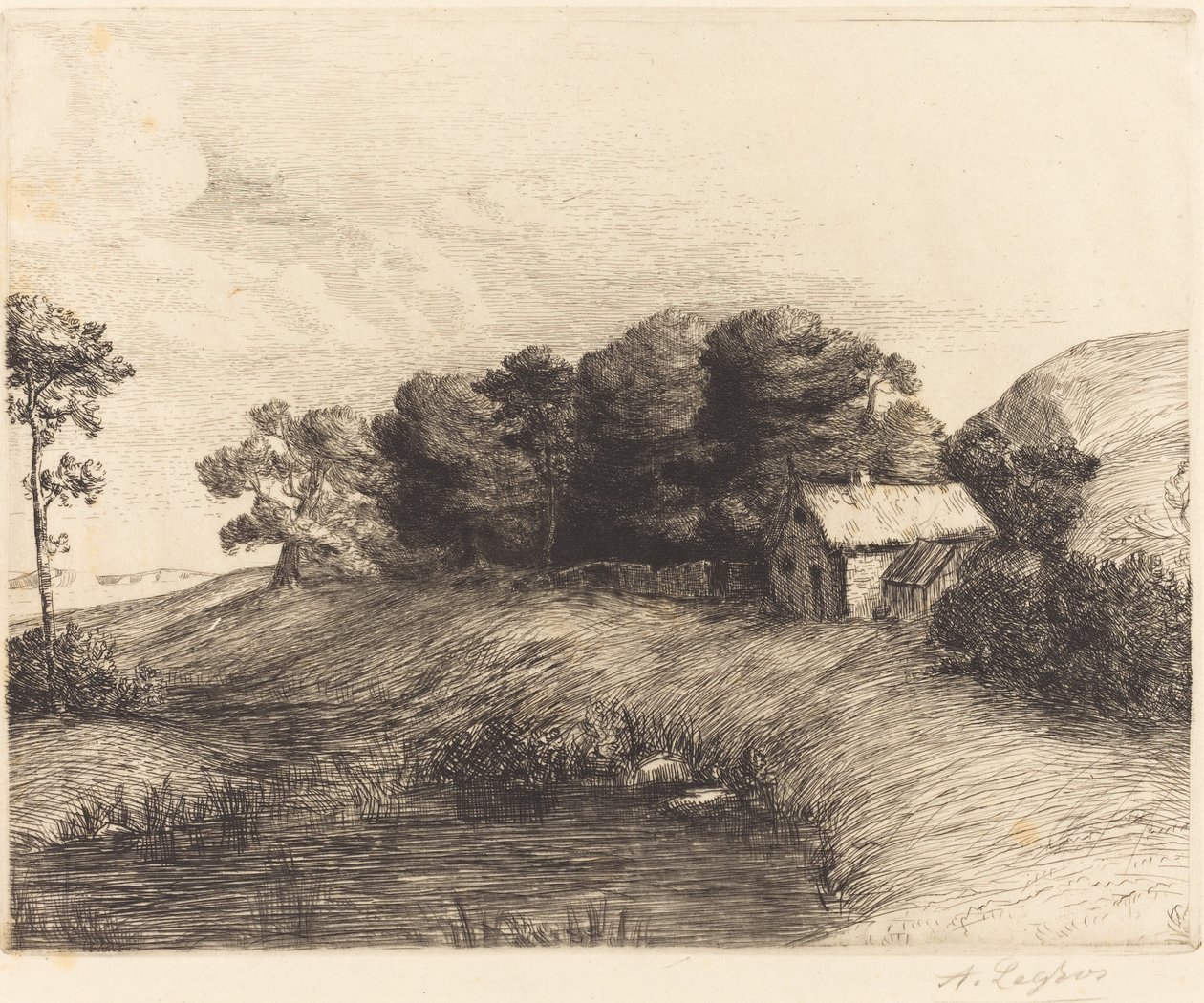 Landskab med Pond Le paysage a la mare. af Alphonse Legros
