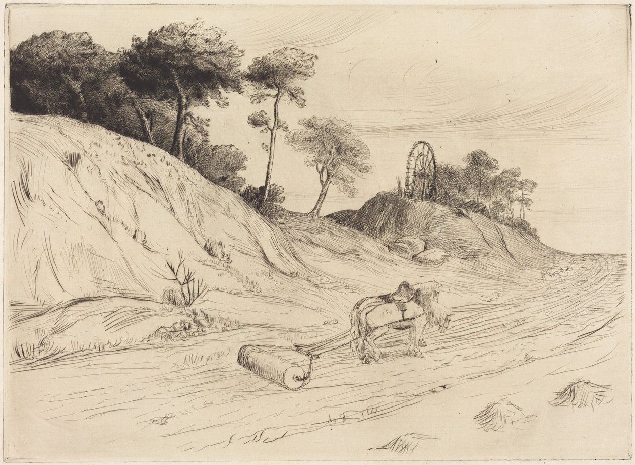 Landskab med rulle (Le paysage au rouleau) af Alphonse Legros