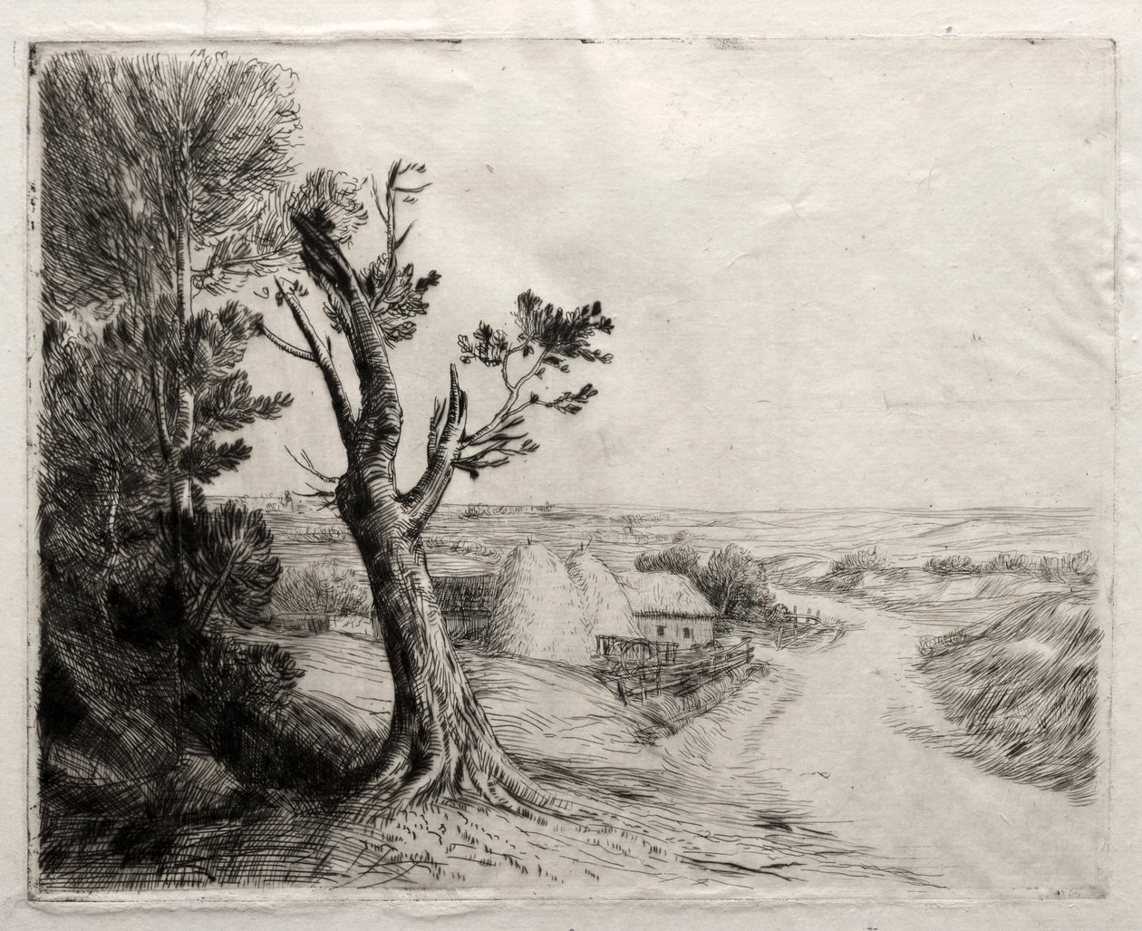 Landskab med stråstakke. af Alphonse Legros