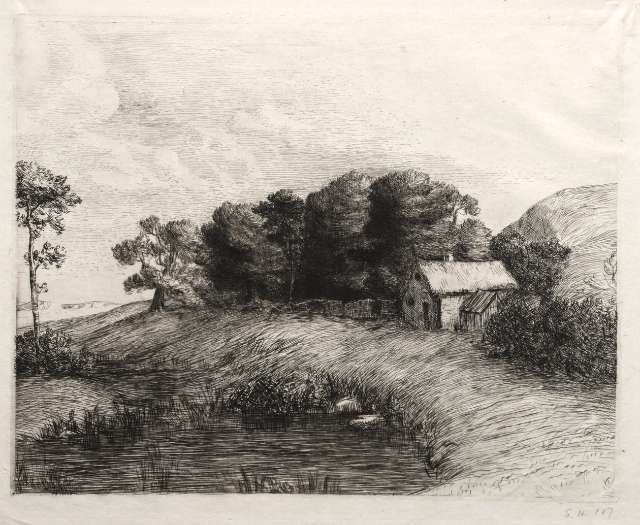 Landskab med en dam. af Alphonse Legros