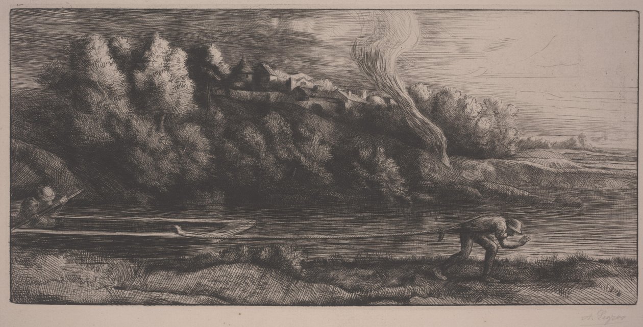 Landskab med båd (ætsning) af Alphonse Legros