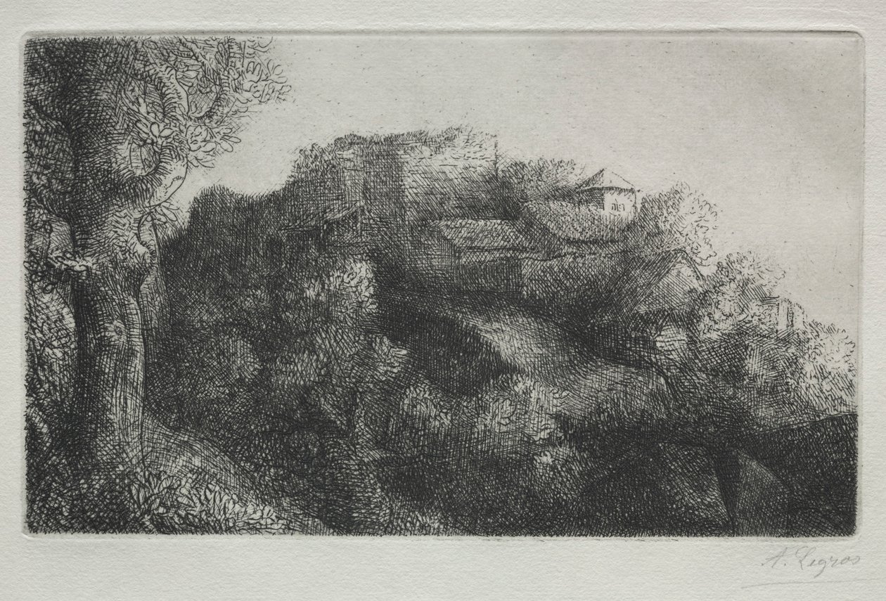 Landskab med bygninger. af Alphonse Legros
