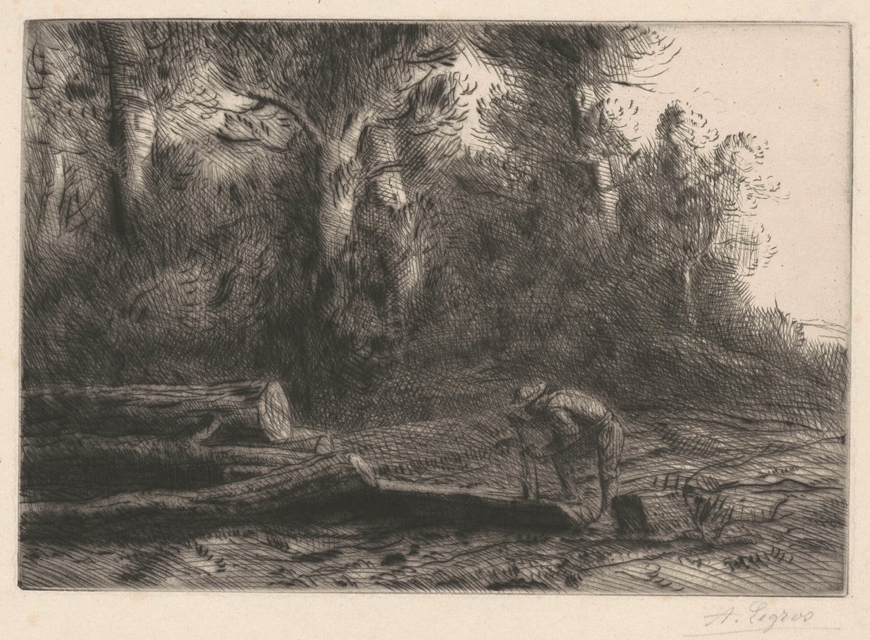 Man Squaring Logs (Mand, der kløver brænde) af Alphonse Legros