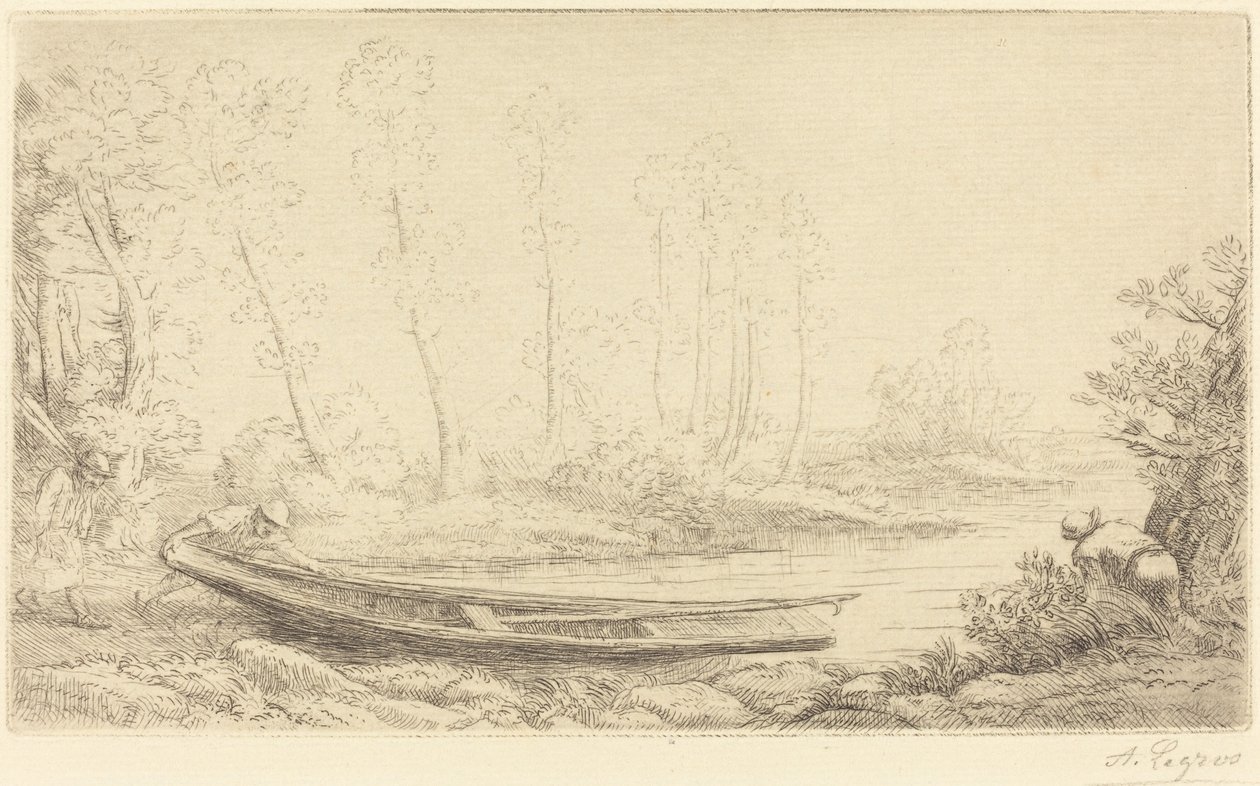 Mand med en spids, figur til højre Pecheurs des truites. af Alphonse Legros