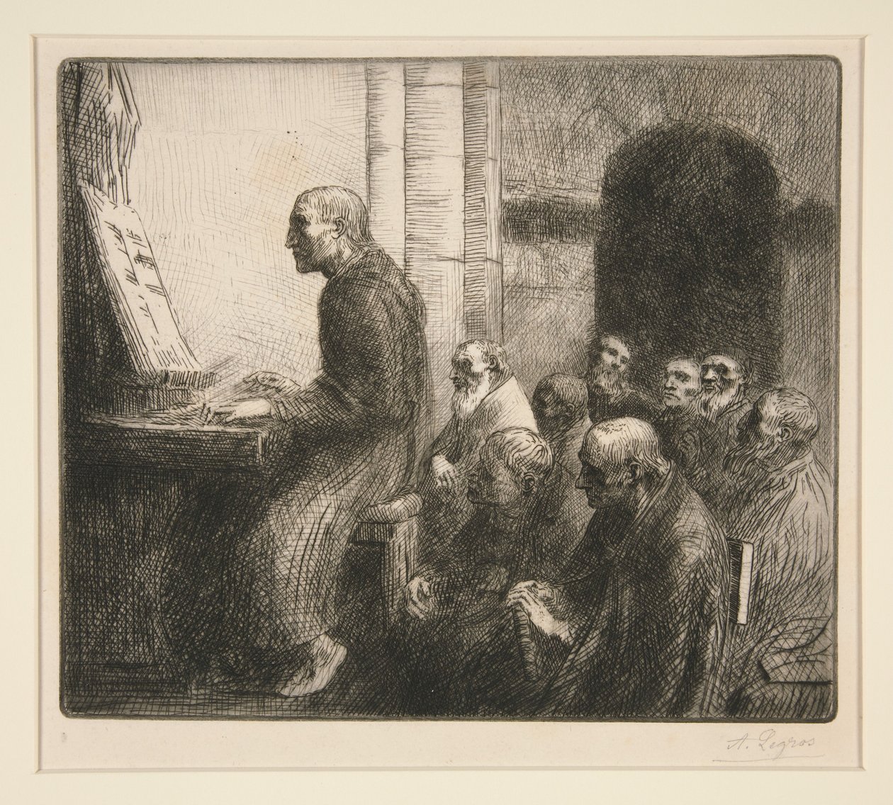 Munk spiller orgel i en kirke af Alphonse Legros