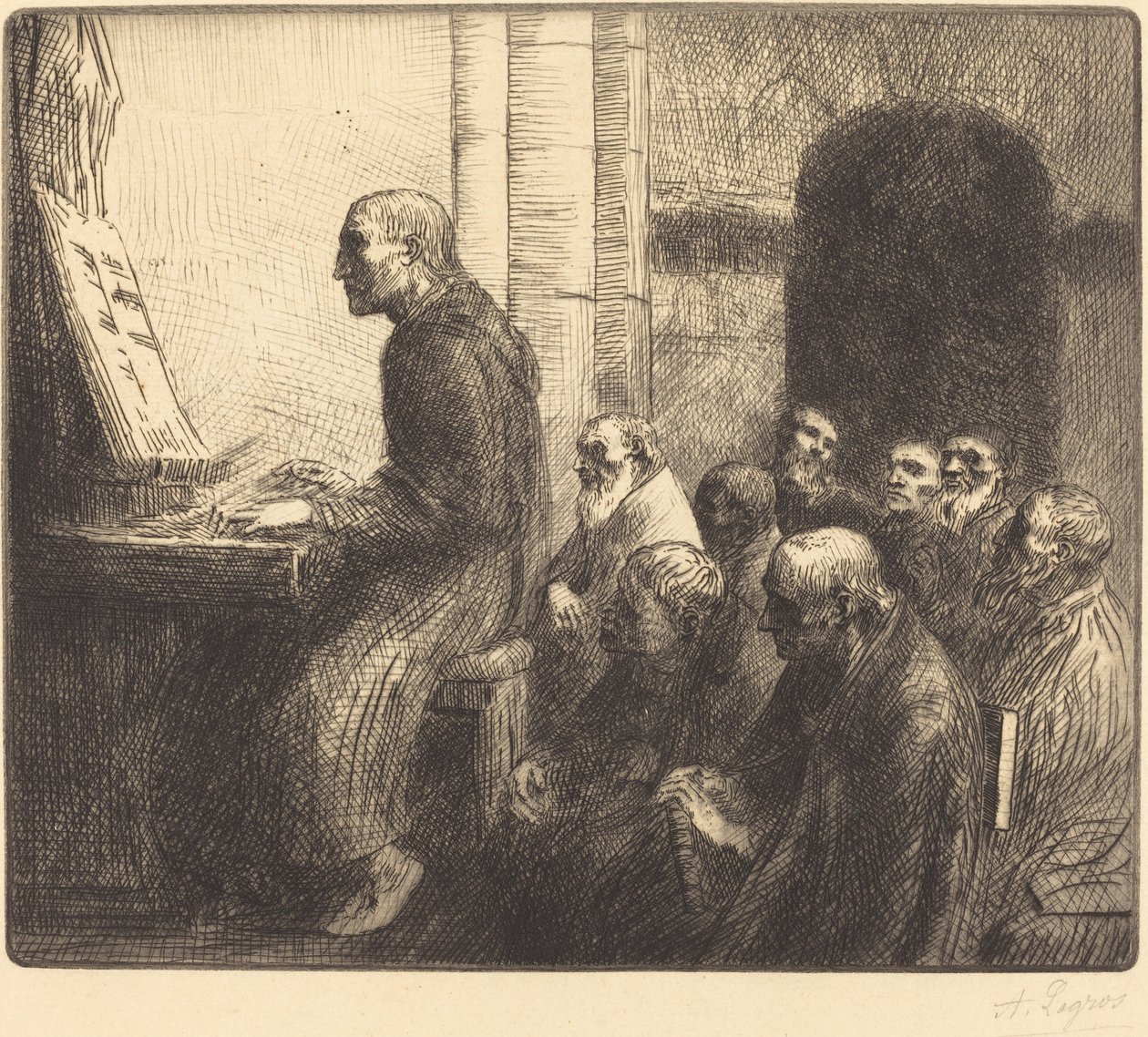 Munk spiller orgel i kirken (Moine jouant de l