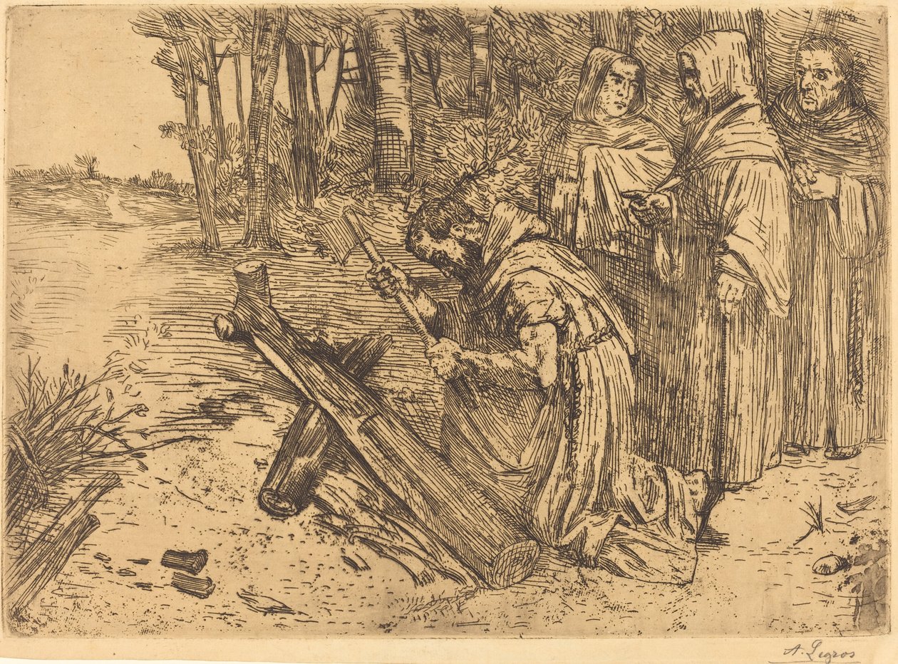 Munke, der hugger træ (Les moines bucherons) af Alphonse Legros
